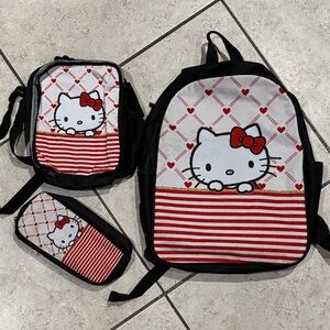 Hello Kitty Red, Black & White Backpack Lunch Bag & Pen holder Trio